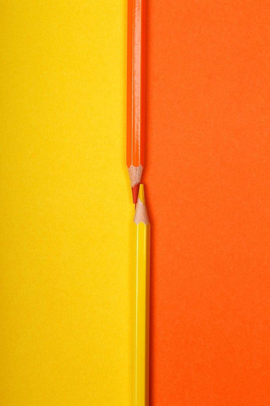 色鉛筆、アート、創造性、鉛筆、オレンジ、黄、シェード、色、ドロー、パレット、設計