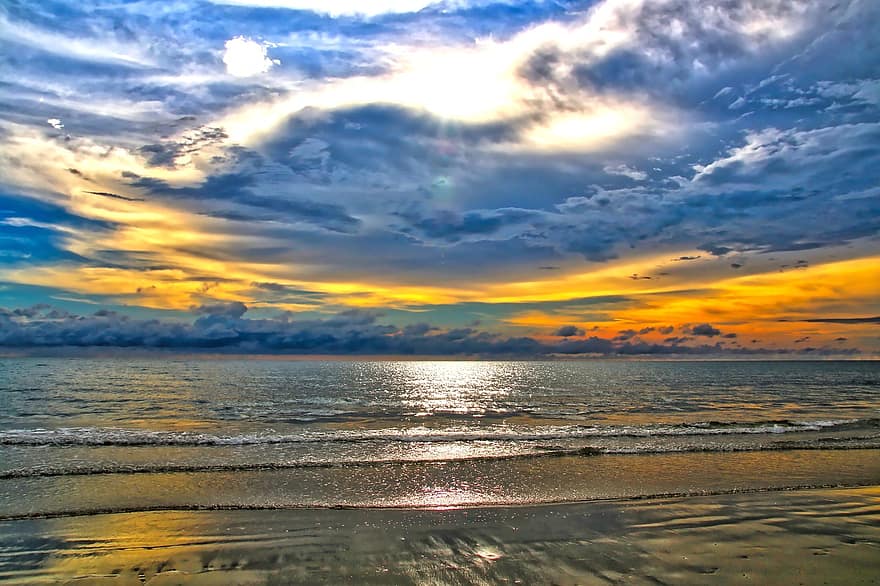 Sunset, Ocean, Sea, Sky, Cloud, Water, Island, Travel, Sun, Evening, Beach