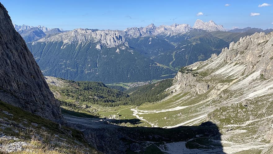 bergen, vallei, Val di Fassa, Dolomieten, Alpen, alpine, landschap, bergketen, natuur, Trentino, Italië