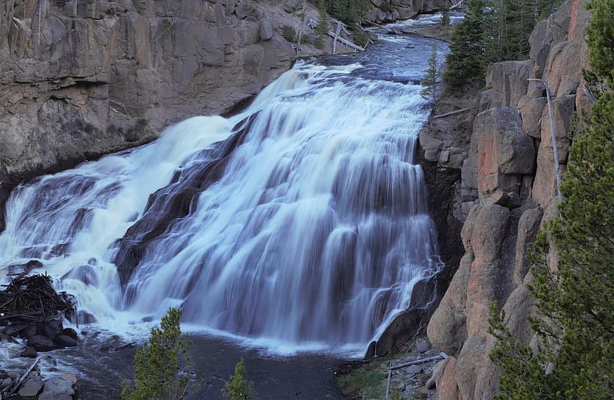 Wasserfall, Natur, Reise, Erkundung, draußen, Yellowstone, Gibbons Falls