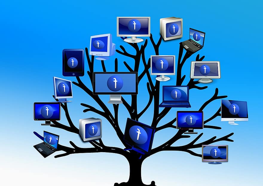 Tree, Structure, Monitors, Screens, Computer, Internet, Network, Social, Social Network, Logo, Facebook