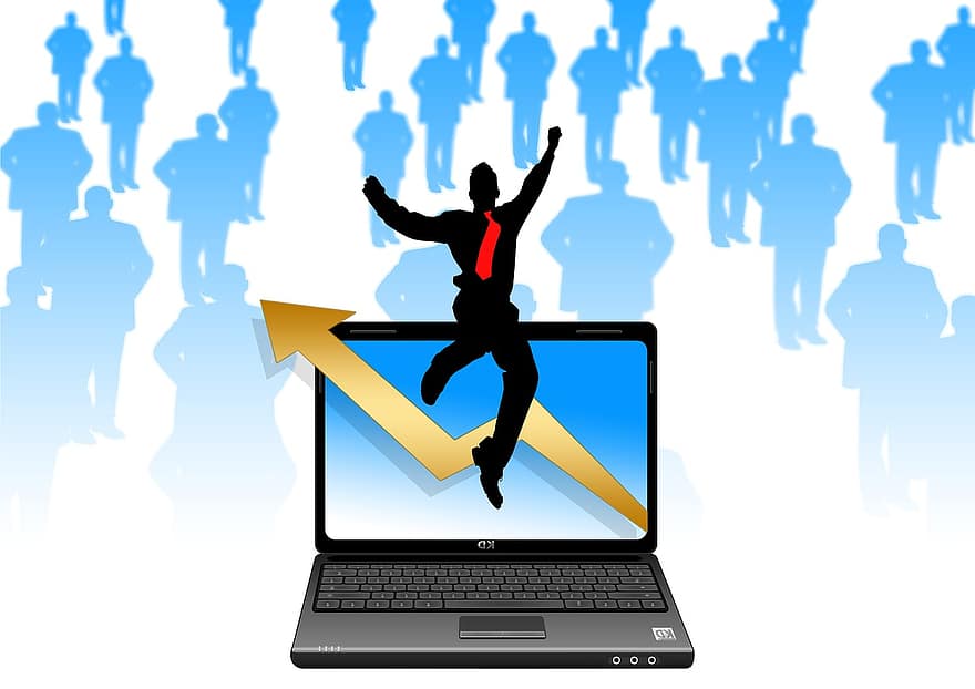 laptop, Monitor, om de afaceri, grup, Stil de conducere, conducere, margine, succes, săgeată, top, albastru