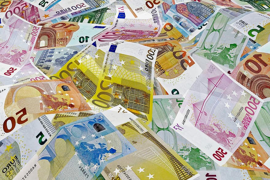 diners, bitllets de banc, euro, moneda, Efectiu i equivalents d'efectiu, 10 euros, 20 euros, 50 euros, 100 euros, 200 euros, 500 euros