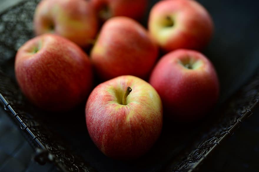almák, gyümölcsök, érett, piros alma, friss, aratás, gyárt, organikus, egészséges, eszik, piros