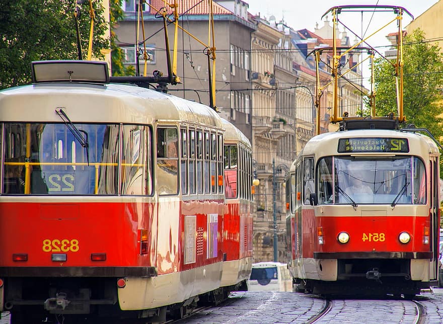 tramwajowy, popędzać, Miasto, pojazd, szyna, kolej żelazna, linia tramwajowa, wózek, transport, miejski, Praga