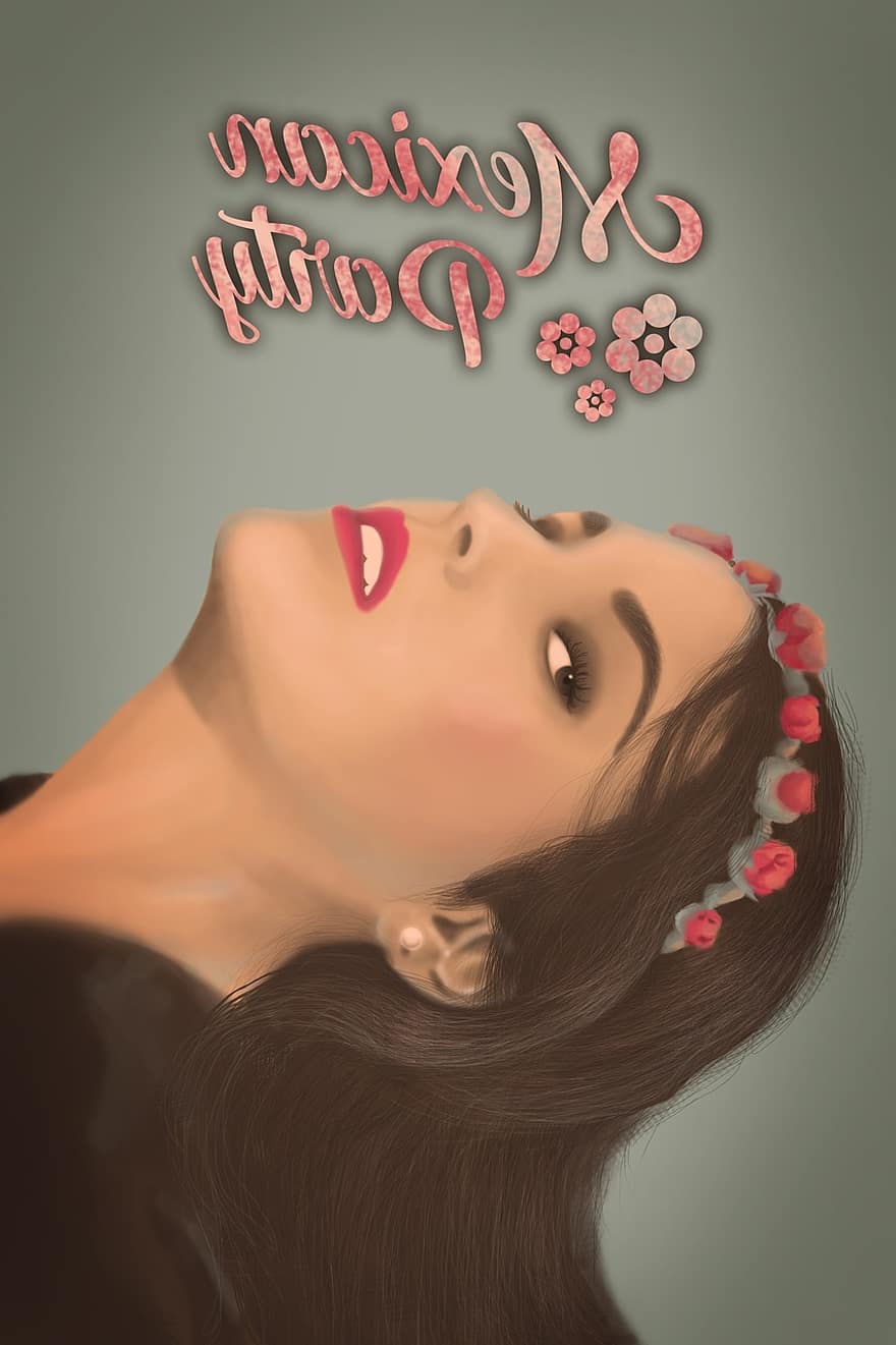 illustration, tegning, Mexico, design, Kvinder, blomster, photoshop