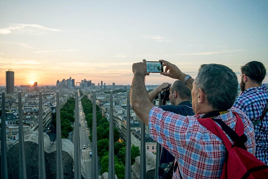 people, tourists, man, city, grapher, mobile, graphy, view, scenic, day, sunset