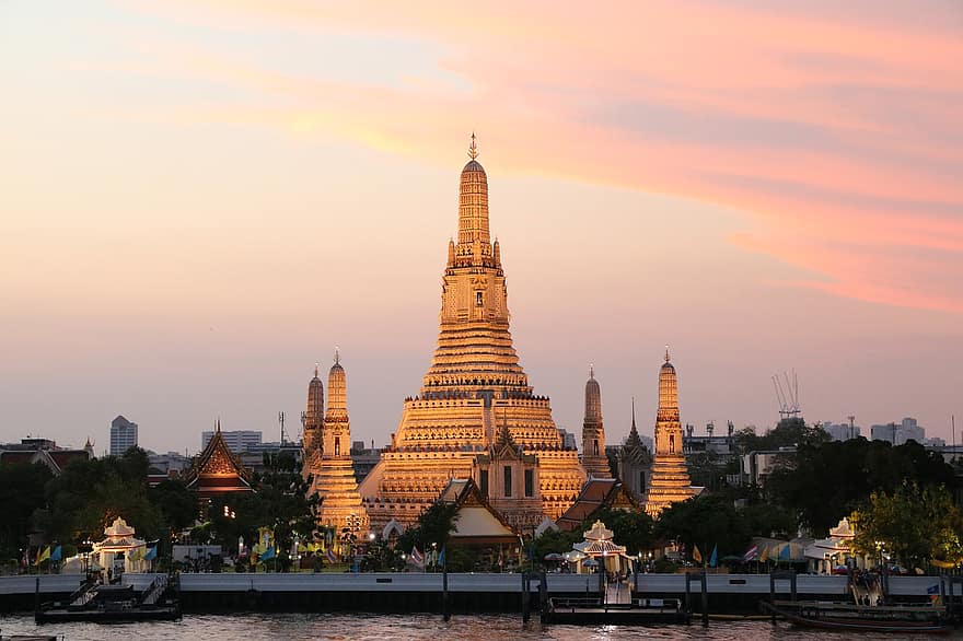 Bangkok, Thailand, wat arun, matahari terbenam, Wat Arun Matahari Terbenam, Kuil, Asia, agama Buddha, agama, kerohanian, budaya