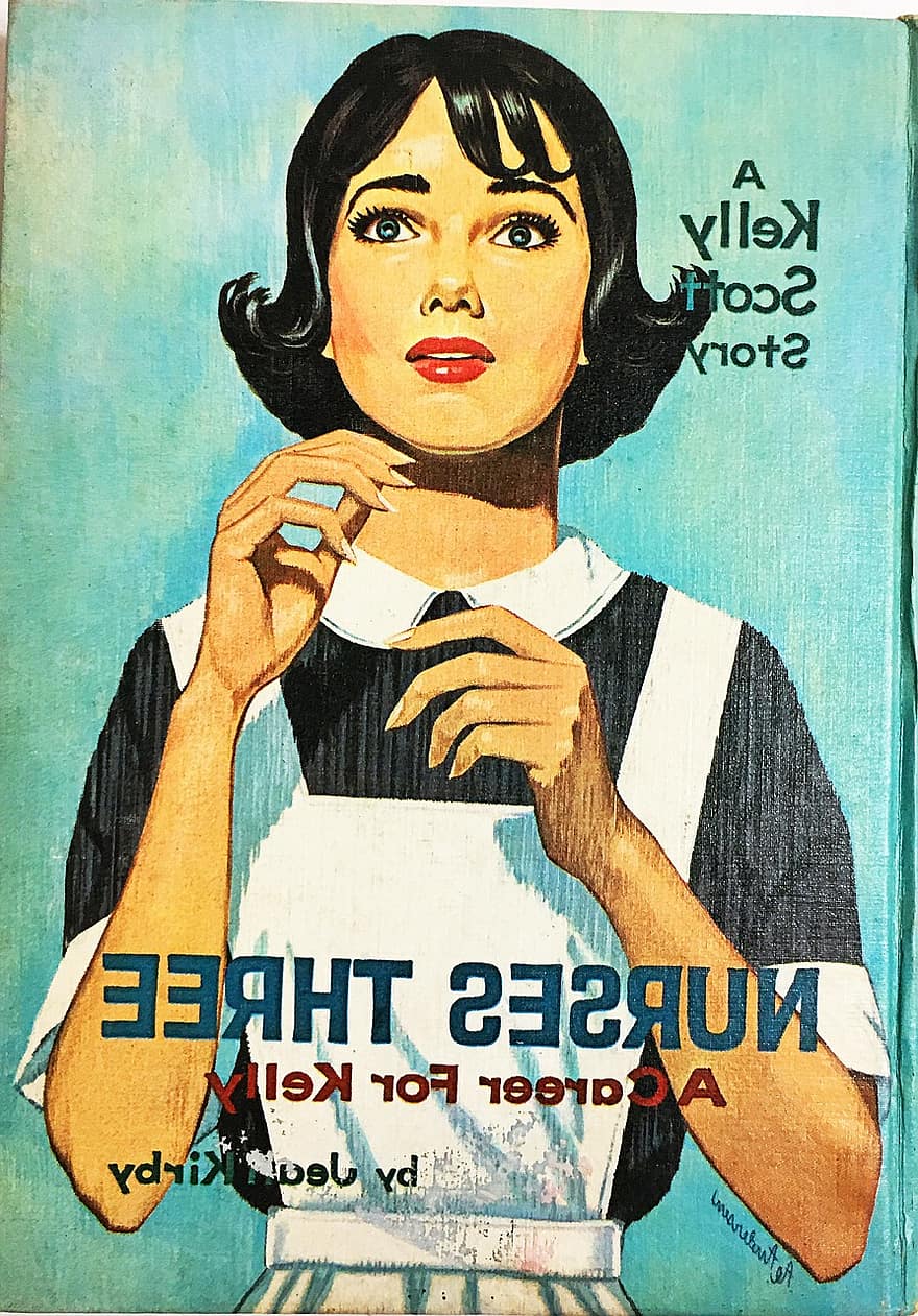 vintage boek, Boek uit de jaren 50, verpleegkundigen, knal, retro, 1950, meisje, vrouw