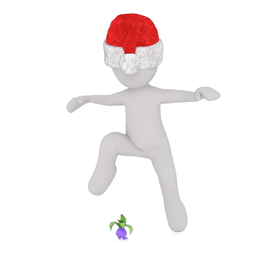 fehér férfi, 3D-s modell, izolált, 3d, modell, teljes test, fehér, santa kalap, Karácsony, 3d santa kalap, tánc