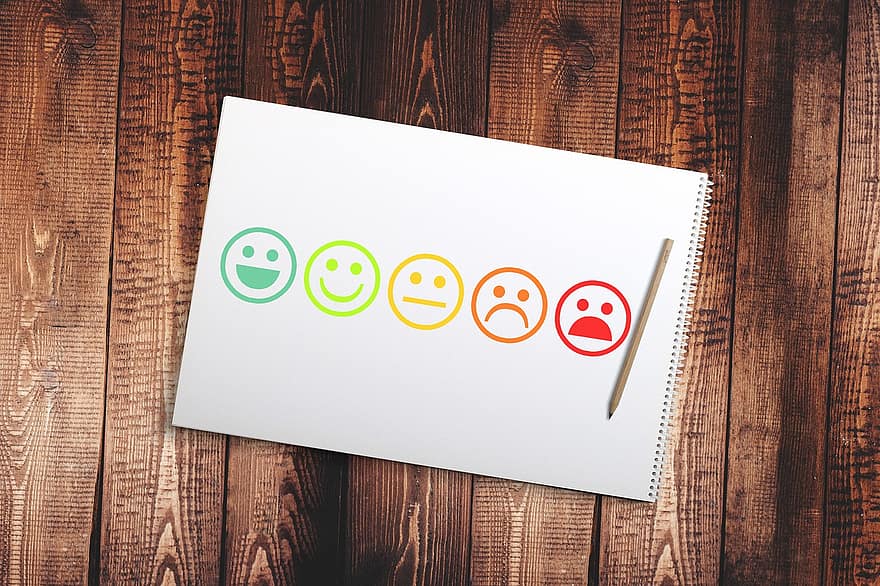 Smileys, Kundenzufriedenheit, Rezension, Feedback, Umfrage, Auswertung, Symbol, Idee, Konzept, Bedienung, Meinung