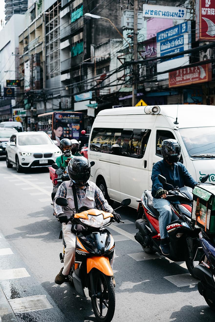 Tailandia, traffico, ingorgo stradale, strada, città, Asia, trasporto, veicoli