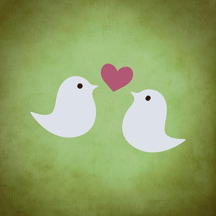 خلفية ، الطيور ، قلب ، بطاقة تحية ، حب