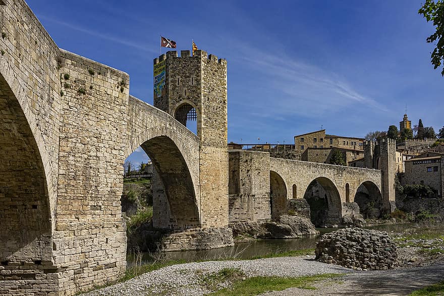 Castle, Bridge, River, Rampart, Medieval Architecture, famous place, architecture, history, arch, ancient, old