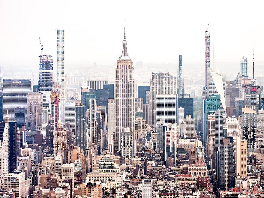 Емпайър Стейт Билдинг, Манхатън, Ню Йорк, Съединени щати, САЩ, Америка, градски пейзаж, силует, архитектура, кули, небостъргачи