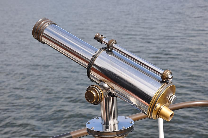 望遠鏡、双眼鏡、海洋、海、波、観光、帆