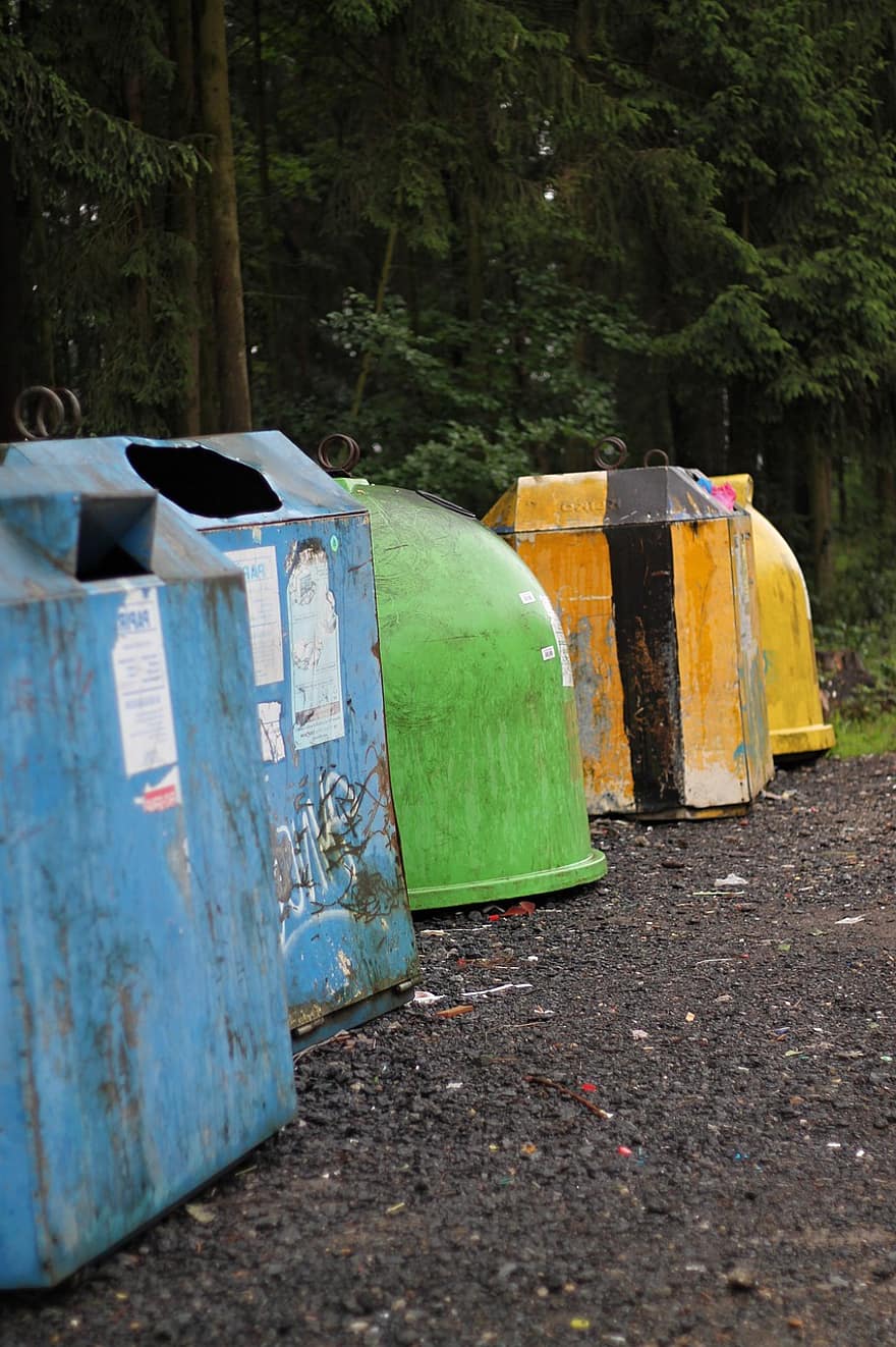 δοχείο, διαλογή, πράσινος, κίτρινος, μπλε, απόβλητα, Σκουπίδια, εκκαθάριση, αποθήκη, ανακύκλωση, διαχωρισμός