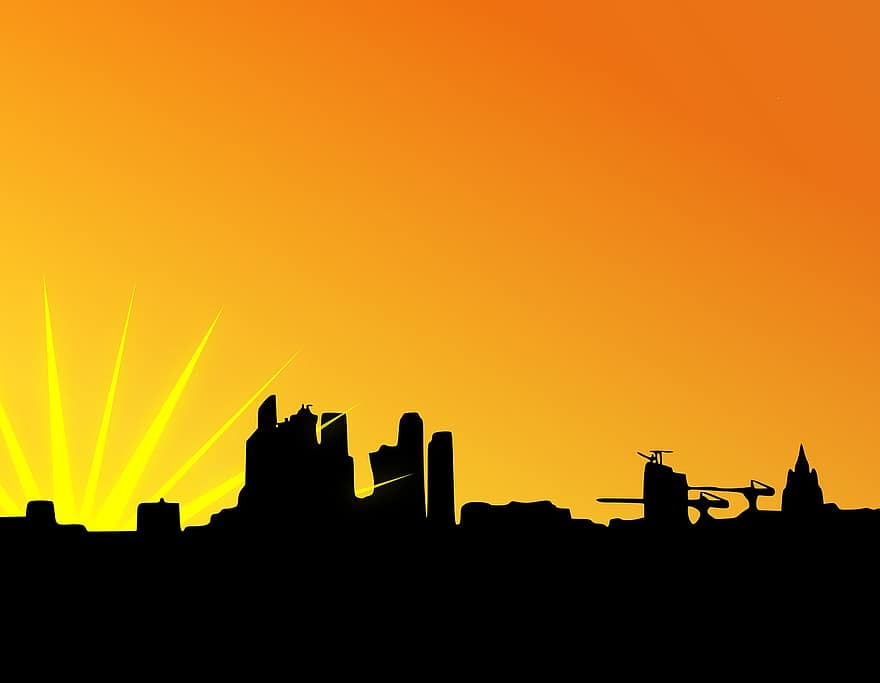by, solnedgang, silhouette, Urban, horisont, soloppgang, omriss, Moskva, kveld, morgen, sol