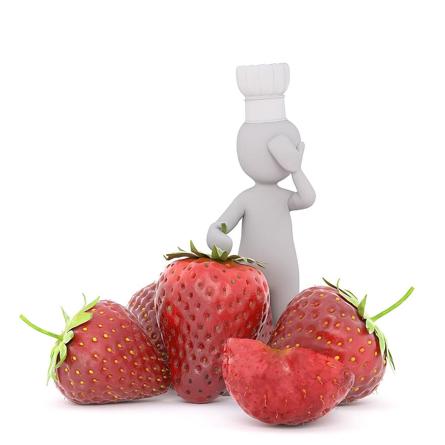 fruit, en bonne santé, vitamine, végétalien, fraise, mâle blanc, modèle 3D, isolé, 3d, modèle, tout le corps