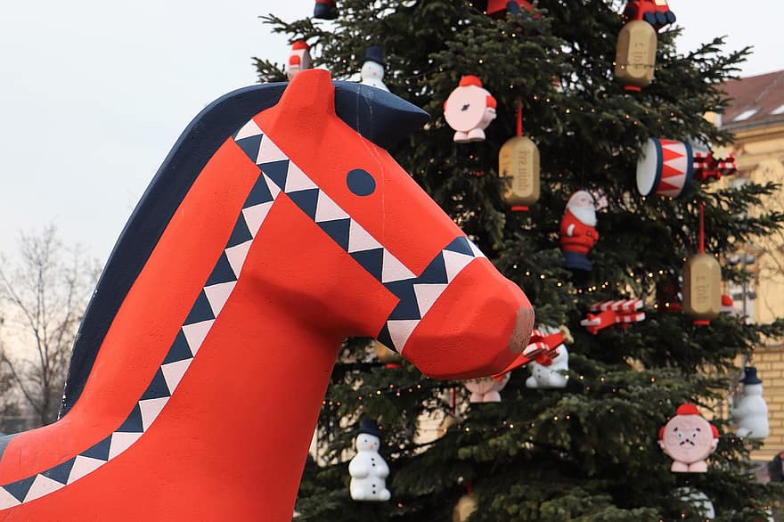 drzewko świąteczne, dekoracja, koń, Fantazja, zabawka, drzewo, zimowy, uroczystość, pora roku, kultury, śnieg