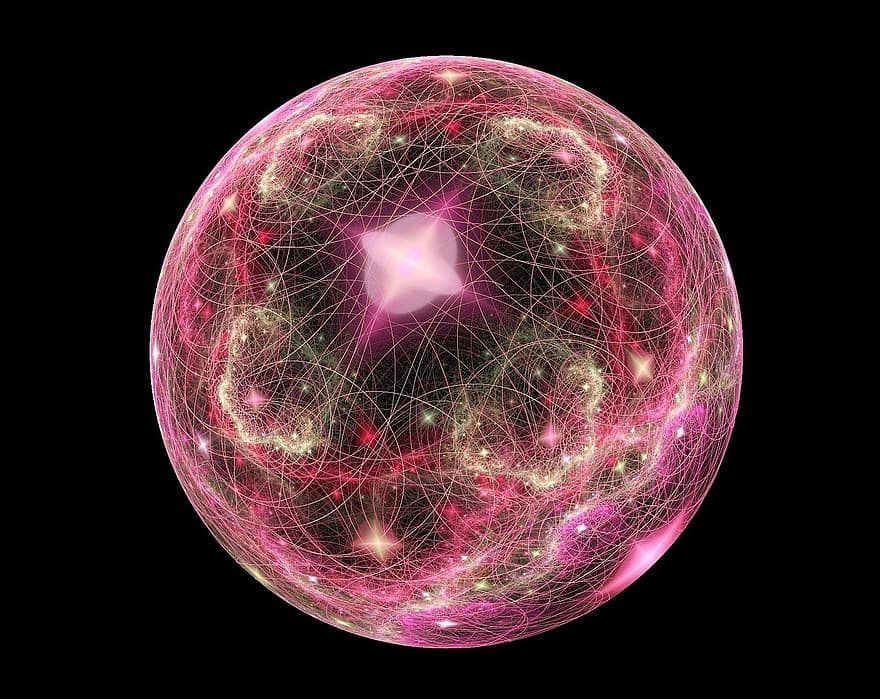 фрактальный, розовый, фуксия, мяч, дизайн, декоративный, форма, цвет, фантастика, геометрический, красочный