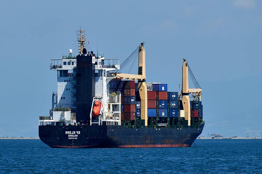statek, ładunek, naczynie, pojemnik, przemysł, transport, morze, eksport, handel, łódź, Zielony