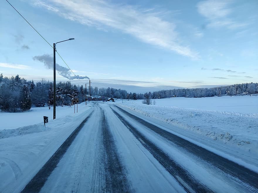Droga, ulica, zimowy, mróz, lód, śnieg, mrożony, śnieżny, zimno, pole, bruk