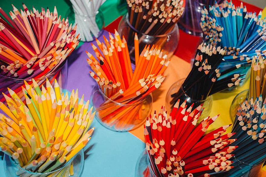 tužky, barvitý, barva, škola, vzdělání, design, kreslit, výkres, malování, vzor, tvořivost