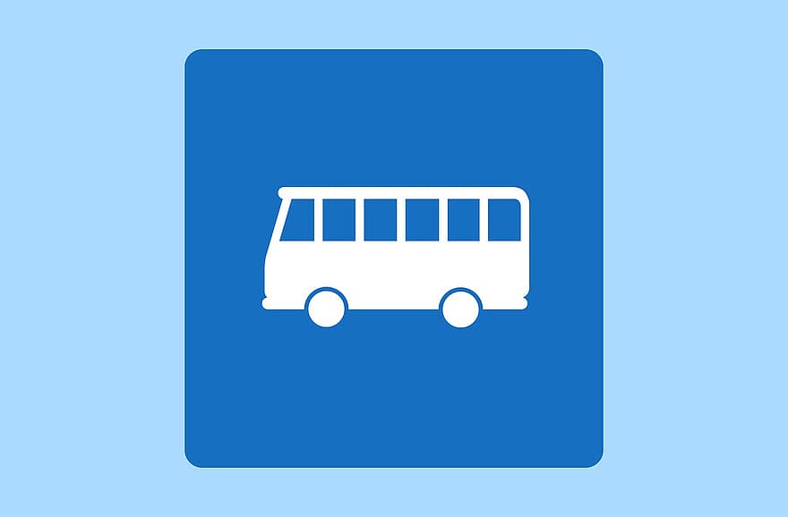 Voie de bus, route, panneau de signalisation, autobus, transport, icône, symbole