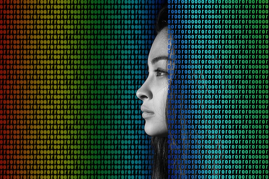 Binary, Code, Woman, Face, View, Profile, Digitization, Null, One, Pay, Internet
