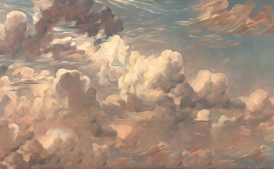 mraky, malování, nebe, scéna s oblaky, umění, zataženo, počasí