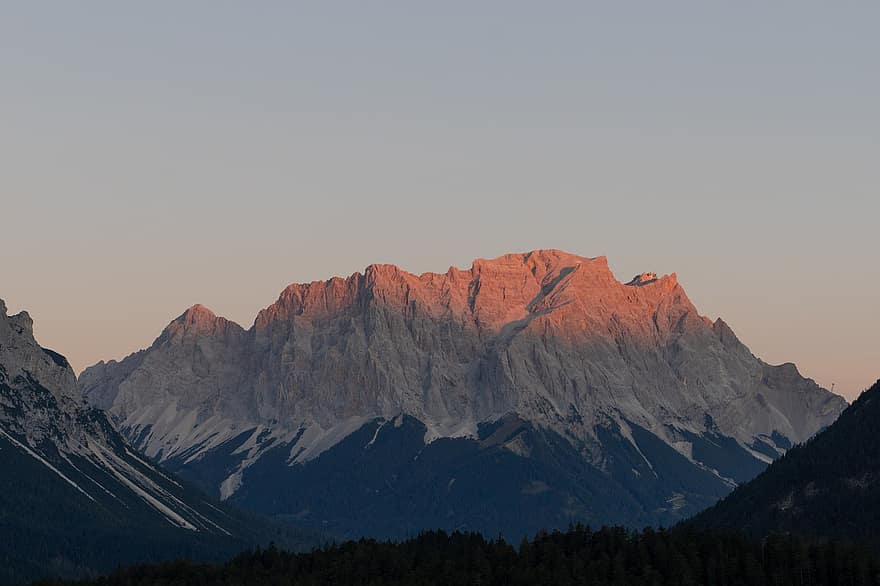 Zugspitze, vertice, montagne, tramonto, picco, natura, scenario, paesaggio, luce del sole, Austria, Germania