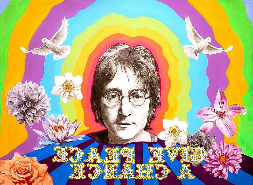 John Lennon, beatles, mír, představ si, pamětní, květ, milovat, umění, portrét, umělec, hudba