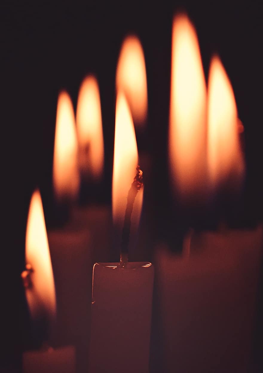 espelmes, cera, foc, decoració, cremant, incandescent, càlid, metxa, encès, vela, flama