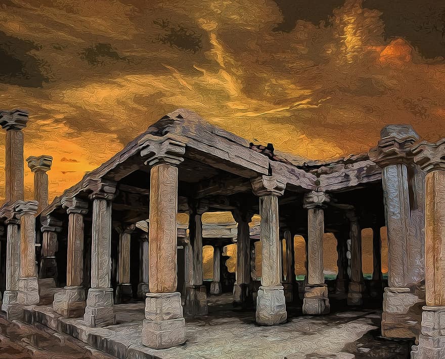 restos, romano, pilares, santuario, sagrado, antiguo, templo, lugar famoso, vieja ruina, arquitectura, historia