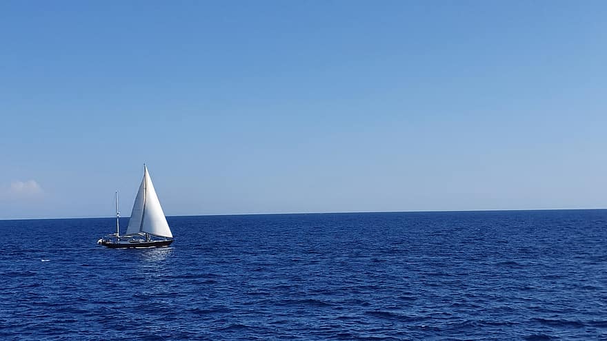 вітрильник, човен, море, вітрило, горизонт, середземноморський