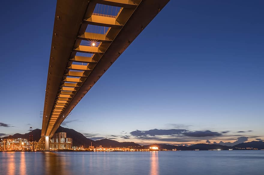 puente, estructura, la carretera, autopista, tráfico, Autopista, arquitectura, mar, puerto, Hong Kong, metrópoli