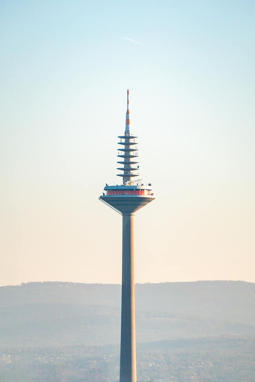 la tour, antenne, ville, architecture, L'Europe , Francfort, principale, Allemagne, bleu, endroit célèbre, crépuscule