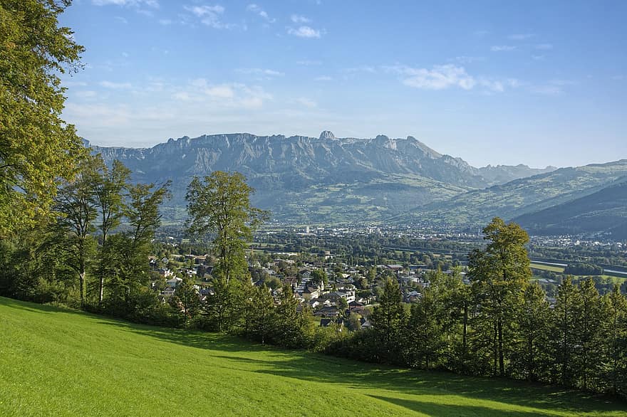 Rätikon, Itävalta, vuoret, Liechtenstein, Alpit, maisema, luonto, vuori, niitty, ruoho, kesä