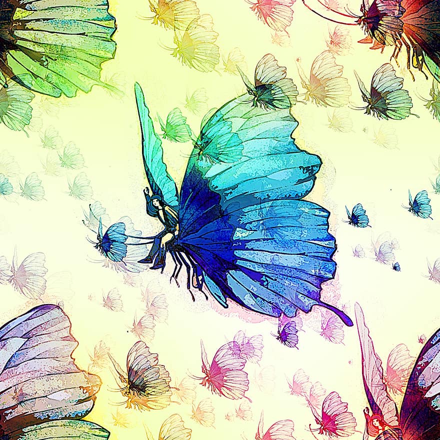 метелики, крила, комаха, летить, безшовні, візерунок, текстильна, Вінтаж, вікторіанський, ретро, художній