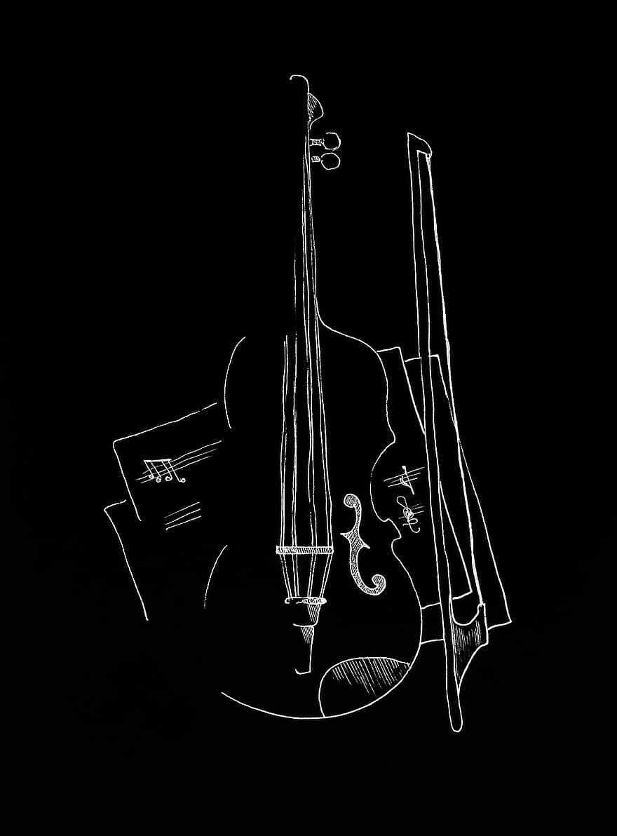 Violin, Music, Melody, Drawing, Sketch, Stringed Instrument, Notes, Bow, Painting, Musical Instruments, Tool
