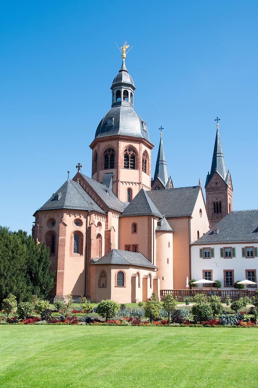 seligenstadt, bazylika, klasztor, kościół, ogród, trawnik, punkt orientacyjny, historyczny, budynek, benedyktyński, opactwo