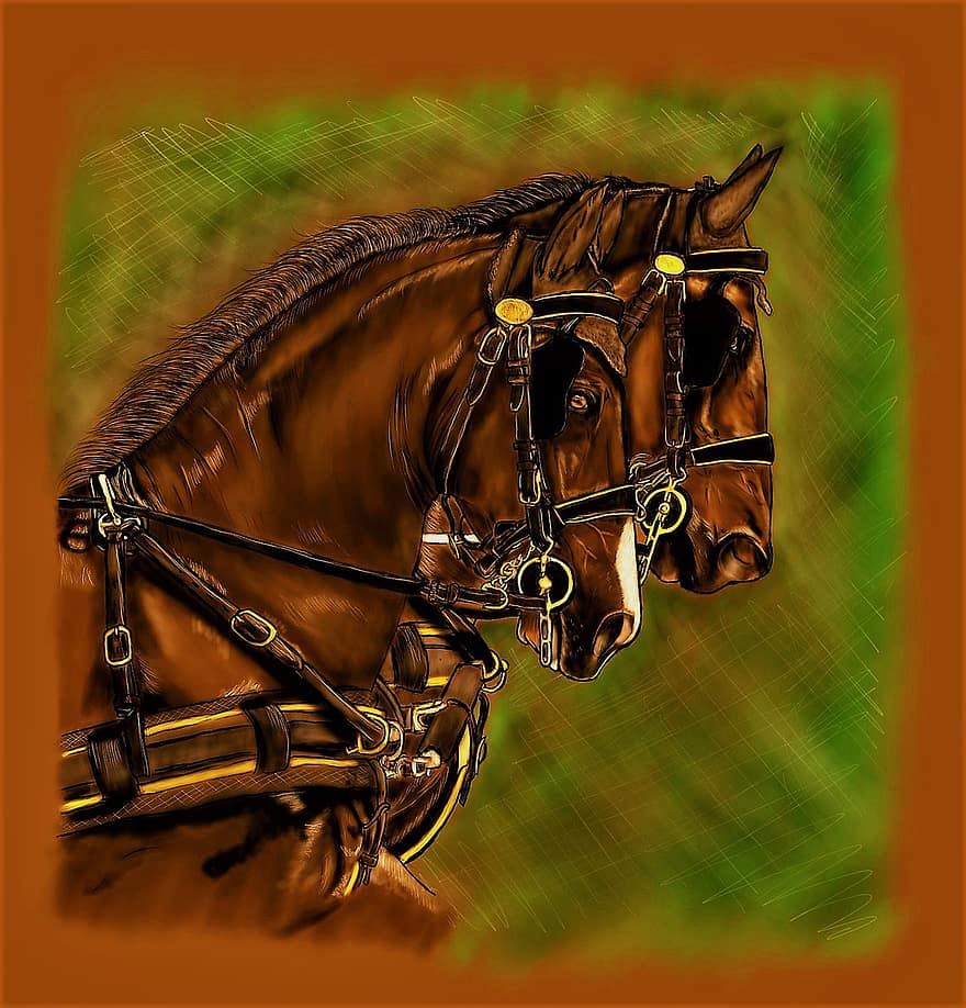 heste, vandrende, digitalt kunstværk