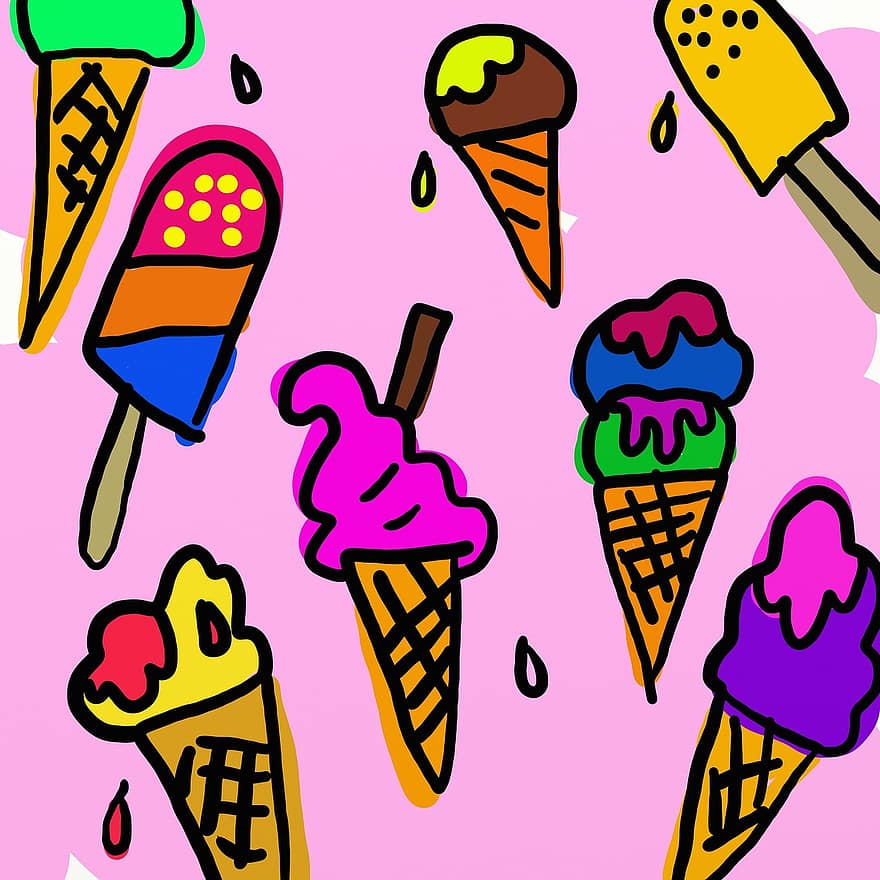 papel pintado, fondo, diseño, comida, dulce, postre, bocadillo, helado, piruletas, fondo rosa, Comida rosa