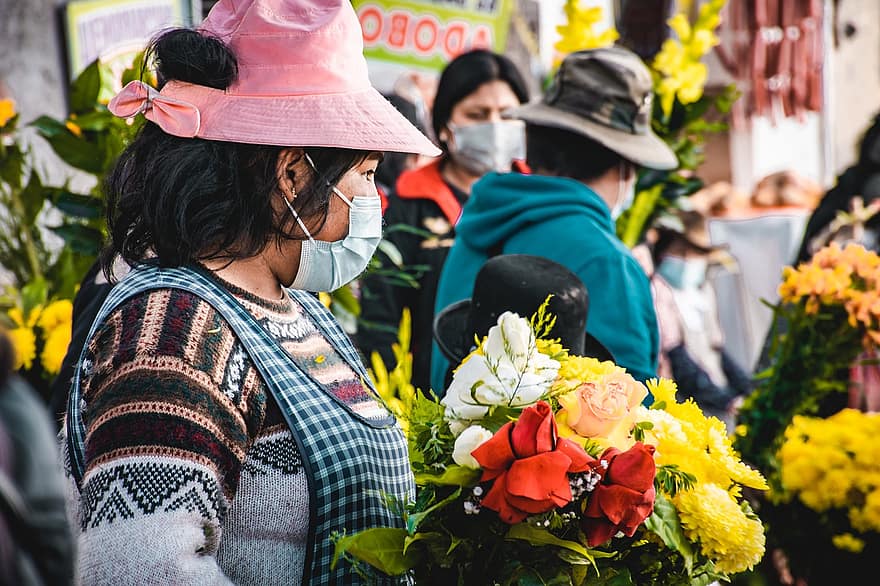 marché, Cusco, marché aux fleurs, femmes, fleuriste