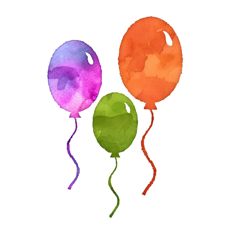 balões, aguarela, forma, aniversário, festa, artístico