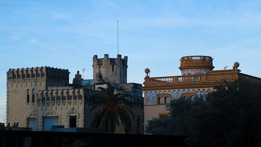 barcelona, pastatai, tibidabo, saulėlydis, katalonija