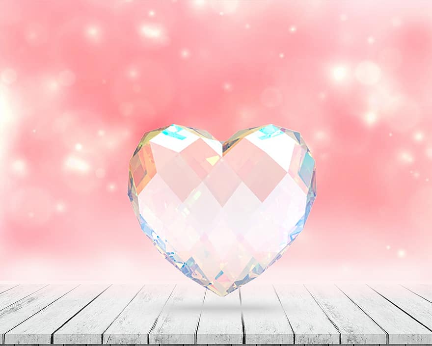 hjerte, krystall, Valentinsdag, bakgrunn, kjærlighet, rosa, design