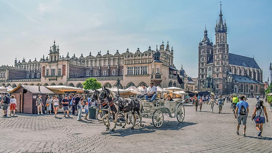 Краков, градски площад, Полша, Европа, туризъм, стар град