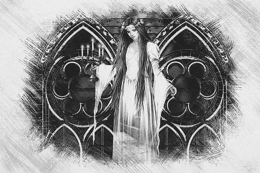 Fairy, Drawing, black and white, illustration, christianity, women, religion, old, engraved, men, isolated
